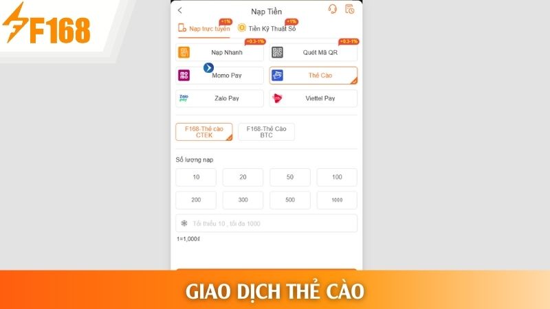 Thanh toán tiền nạp vào nhà cái bằng thẻ cào
