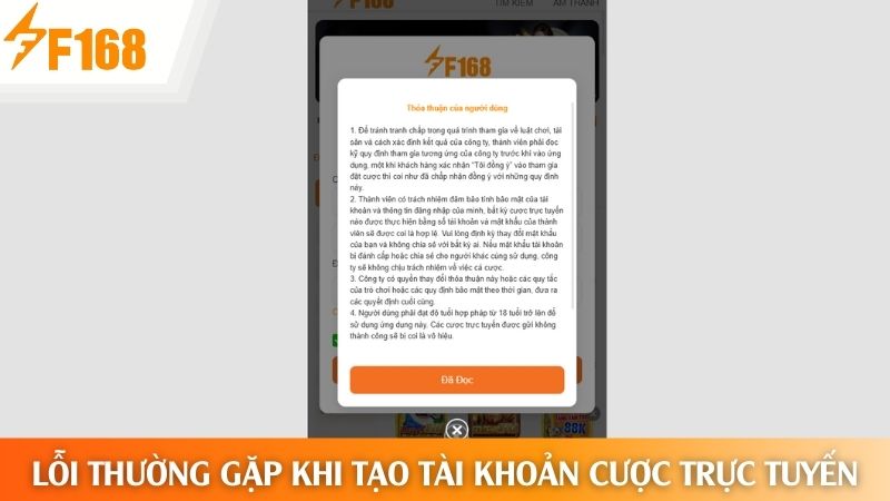 Một số lỗi có thể gặp khi đăng ký tài khoản cá cược