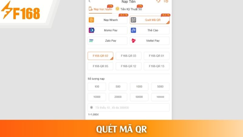 Quét mã QR thanh toán giao dịch nạp trong vài giây
